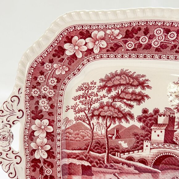 Copeland Spode Tower Vintage China Square Cake Plate with Handles, Rare - Picture 6 of 7